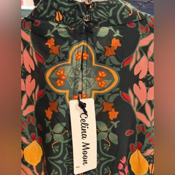 CELINA MOON AURNIA Floral Maxi dress•Green/Rose/Lily Orange/Black - Picture 5 of 8